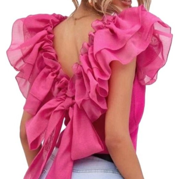 Zara | Tops | Pink Zara Organza Ruffle Sleeve Knit Crop Top Nwt | Poshmark